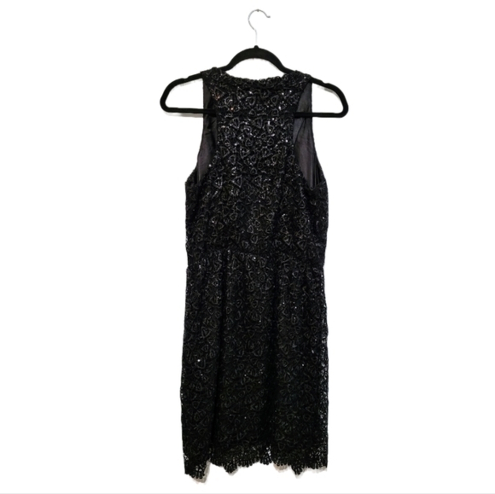 MM Couture by Miss Me Dress Black Allover Sequin Lace V Neck Sleeveless Mini LBD - Picture 3 of 8